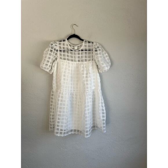 Anthropologie English Factory Woman White Gridded Puff Sleeve Dress, Siz… - Picture 4 of 11